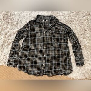 Everlane 100% Cotton Black and Brown Plaid Shirt
